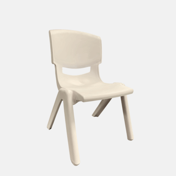 Chaise pour enfant sans accoudoir en plastique - Taille Small et de couleur blanc cassé.