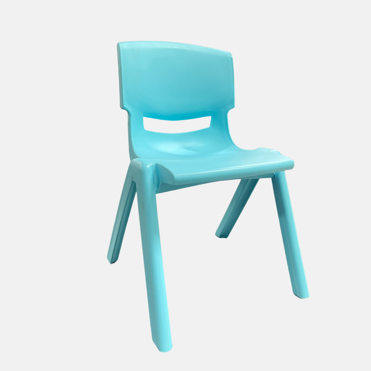 Chaise pour enfant sans accoudoir en plastique - Taille large et de couleur bleue.