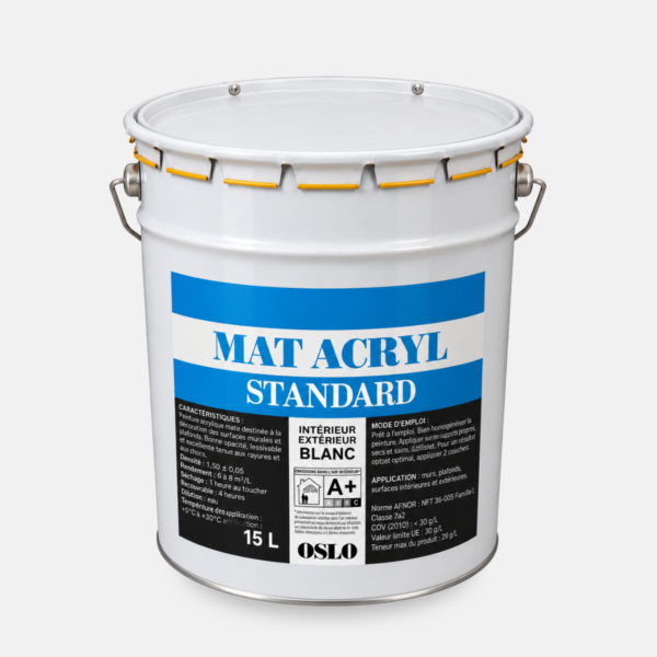 Touque de peinture 15 litres blanche de la marque OSLO gamme mat acrylique pour l'intérieur.