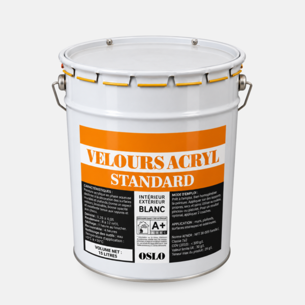 Touque de peinture 15 litres blanche de la marque OSLO gamme velours acrylique pour l'intérieur.
