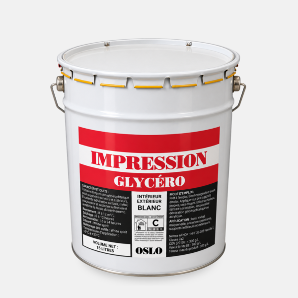 Touque de peinture 15 litres blanche de la marque OSLO gamme impression glycero pour l'intérieur.