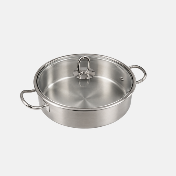 CASSEROLE INOX 30X10CM + COUV. EN VERRE – Image 1