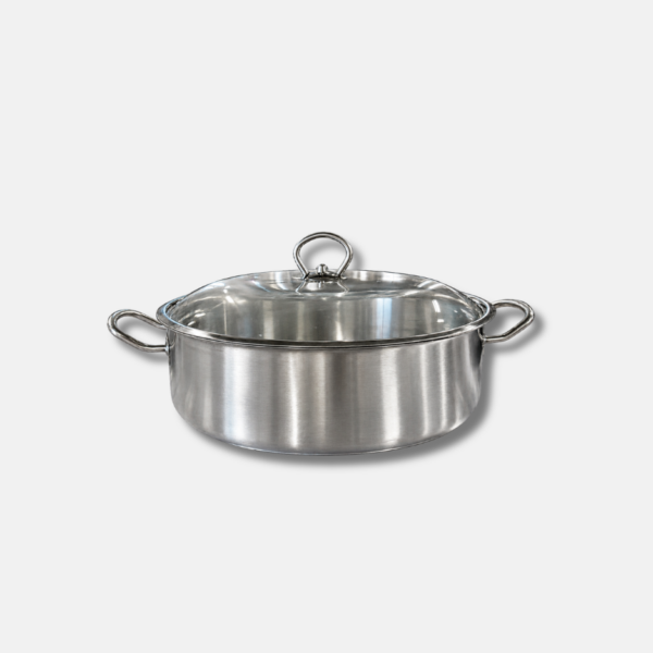 CASSEROLE INOX 26X8.5CM + COUV. EN VERRE – Image 1