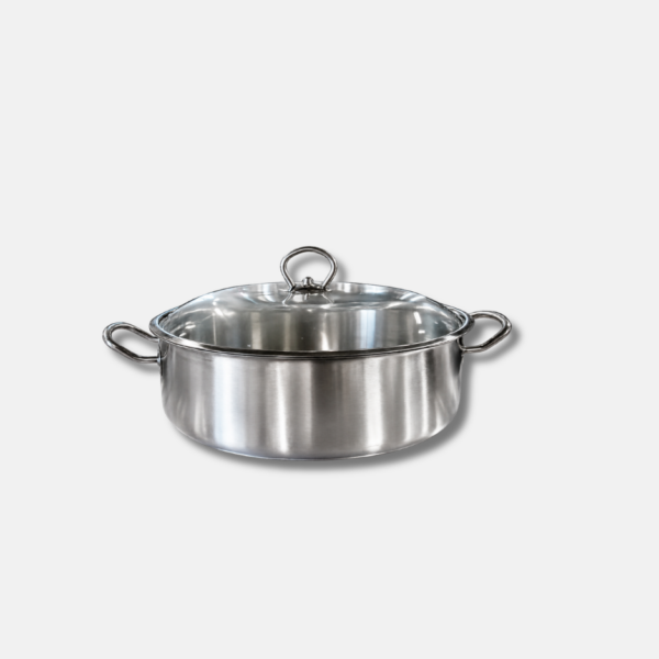 CASSEROLE INOX 28X9CM + COUV. EN VERRE – Image 1