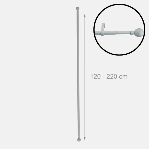 BARRE RIDEAU BOULE 120-210CM BLANC – Image 1