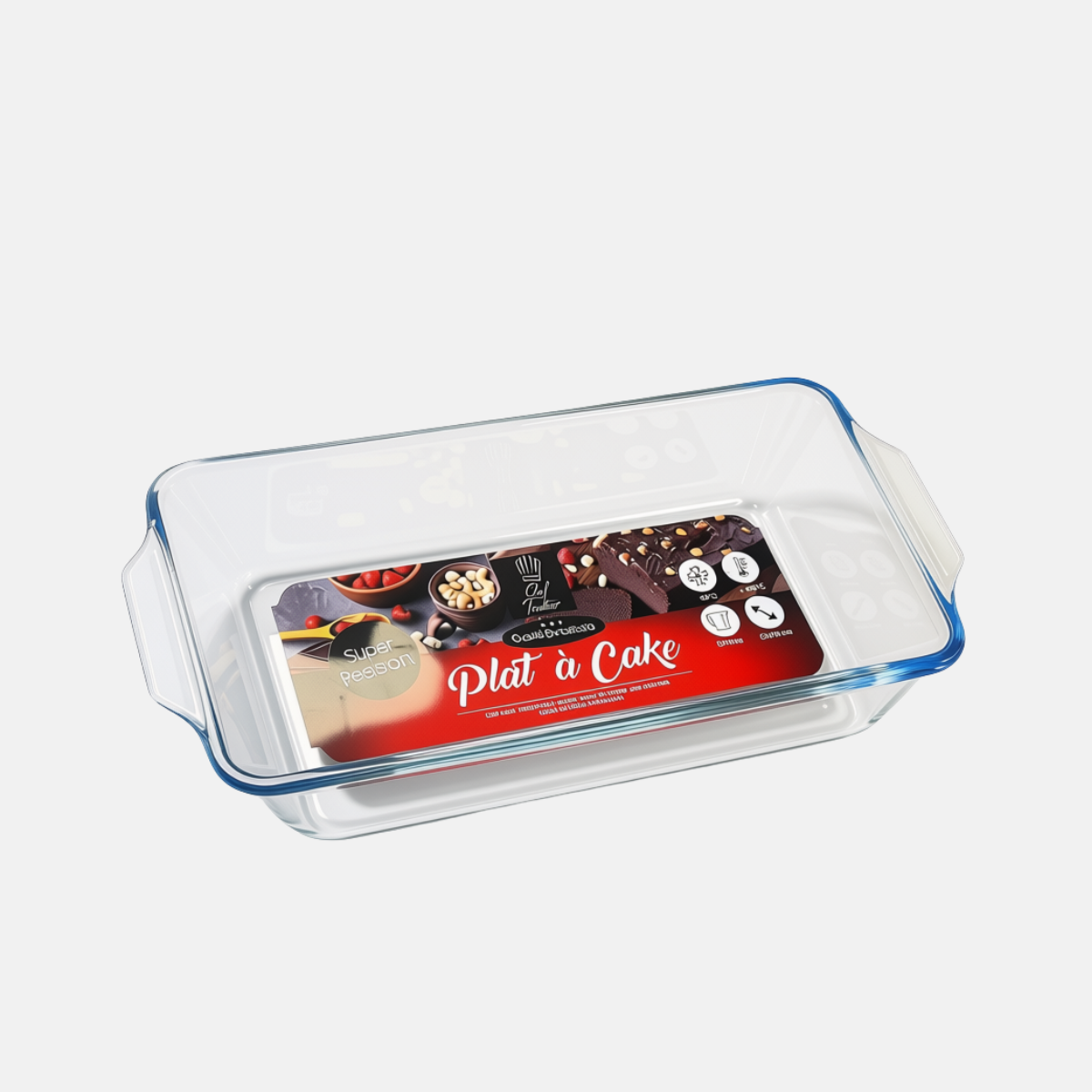 CU02509-plat-a-four-en-verre-rect-23x10xh6cm PLat à four de forme rectangulaire, parfait pour les cakes.