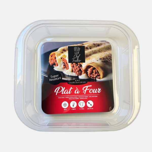 Plat à four en verre de forme carré parfait pour les grandes cuisson.