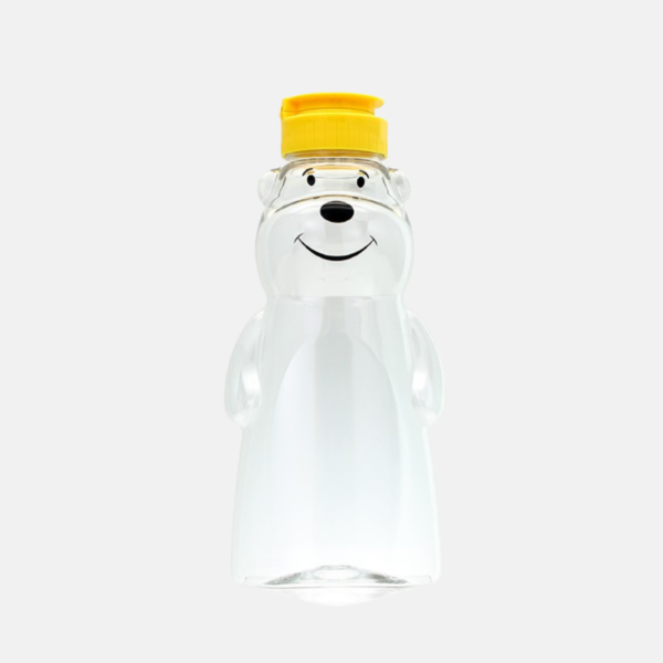 Bouteille à miel de 375 ml en plastique.