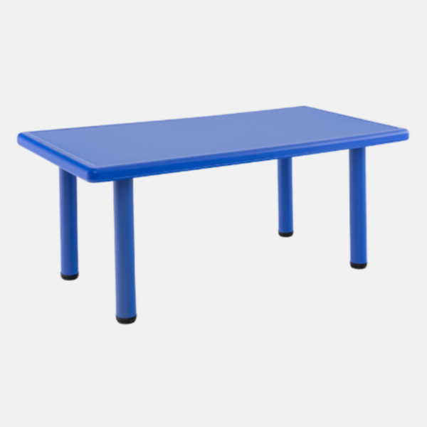 Table rectangle en plastique bleue pour enfant.