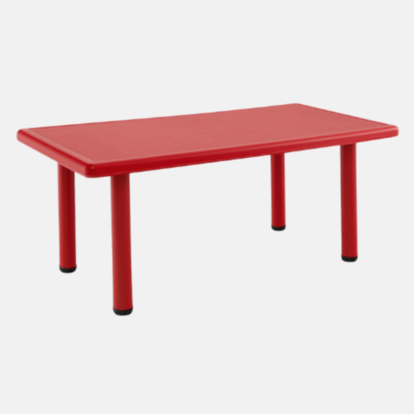 Table rectangle en plastique rouge pour enfant.