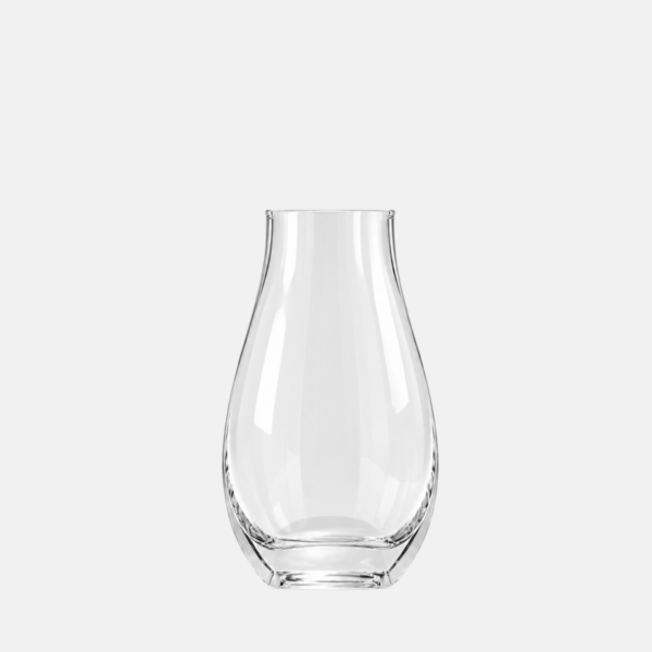 vase en verre de forme arrondie avec 2 côtés plats 6.5x6.5x20cm.