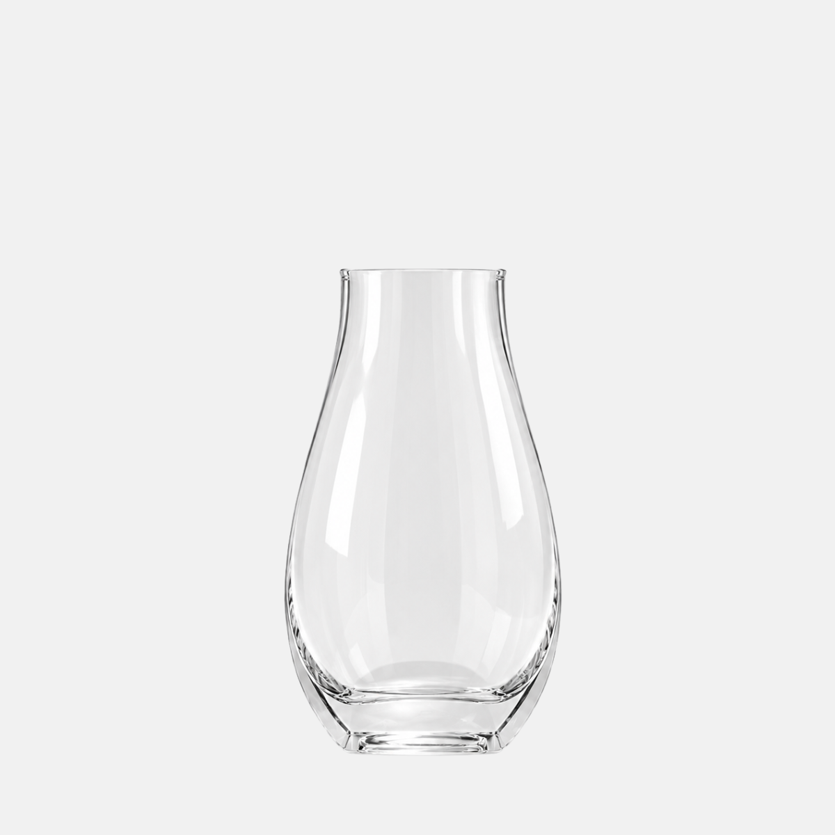 vase en verre de forme arrondie avec 2 côtés plats 6.5x6.5x20cm.