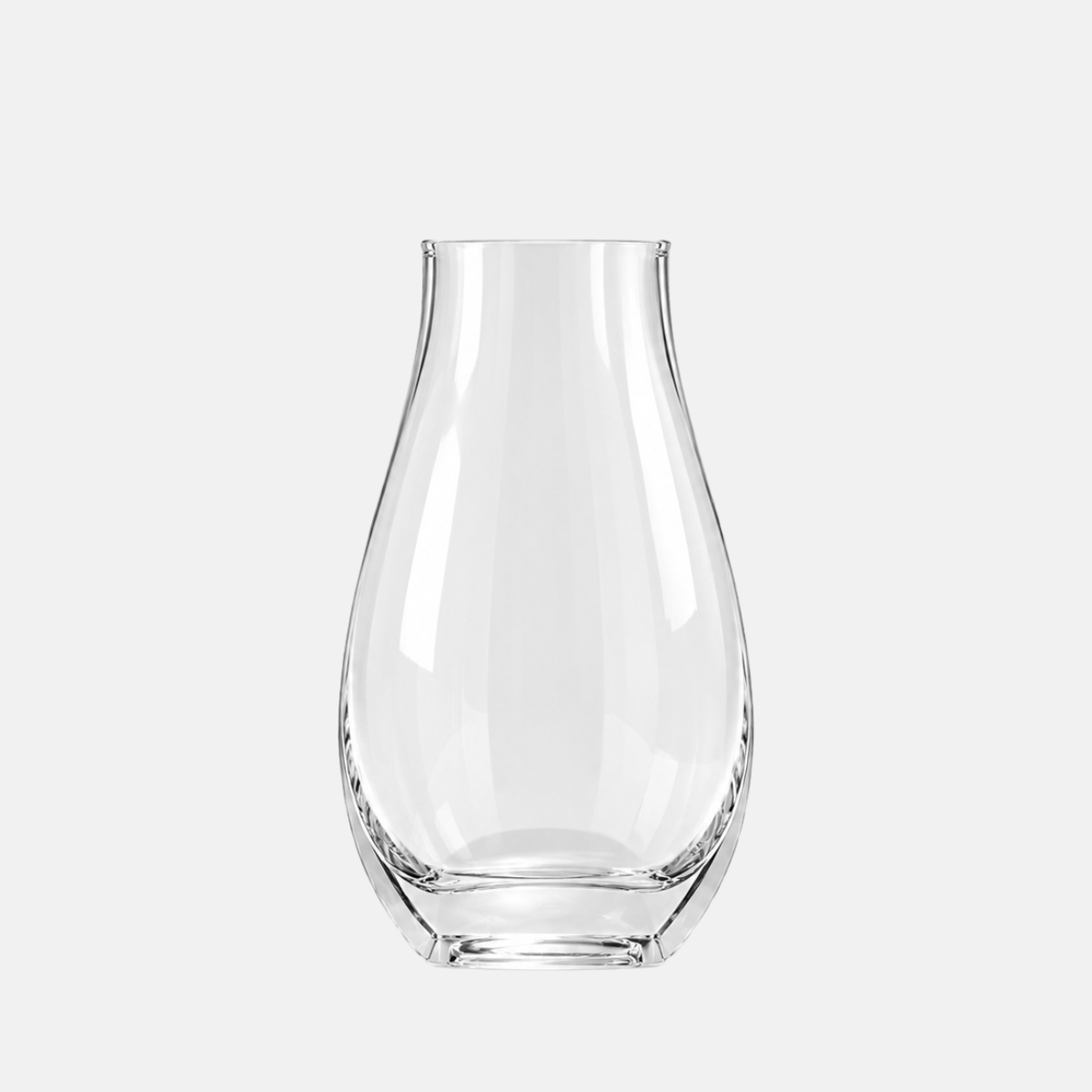 Vase en verre de forme arrondie avec 2 côtés plats 6.5x7x25cm.