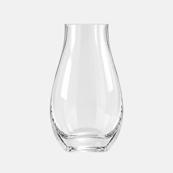 Vase en verre de forme arronide avec 2 côtes plats 8x8x29cm.
