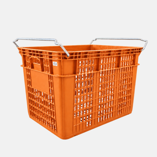 Bac à légume en plastique modèle petit de 100 litres de couleur orange.