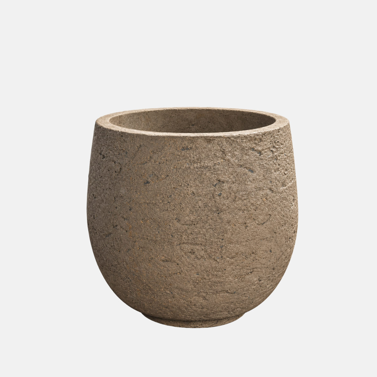 Cache pot effet pierre marron de 31 cm de diamètre pour 26 cm de hauteur.